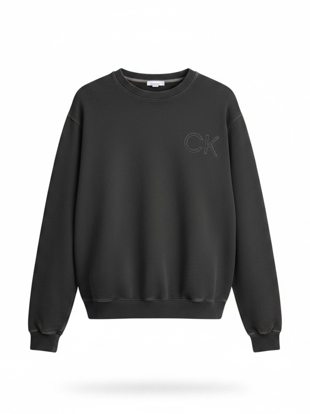 Calvin Klein Men's Charcoal Black CK Embroidered Crewneck Sweatshirt